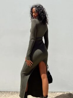 Princess Polly Karim Ribbed Knit Maxi Dress Khaki