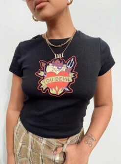 Looney Tunes Taz You Devel Longline Baby Tee Black