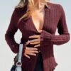Princess Polly Lahey Long Sleeve Polo Knit Top Maroon