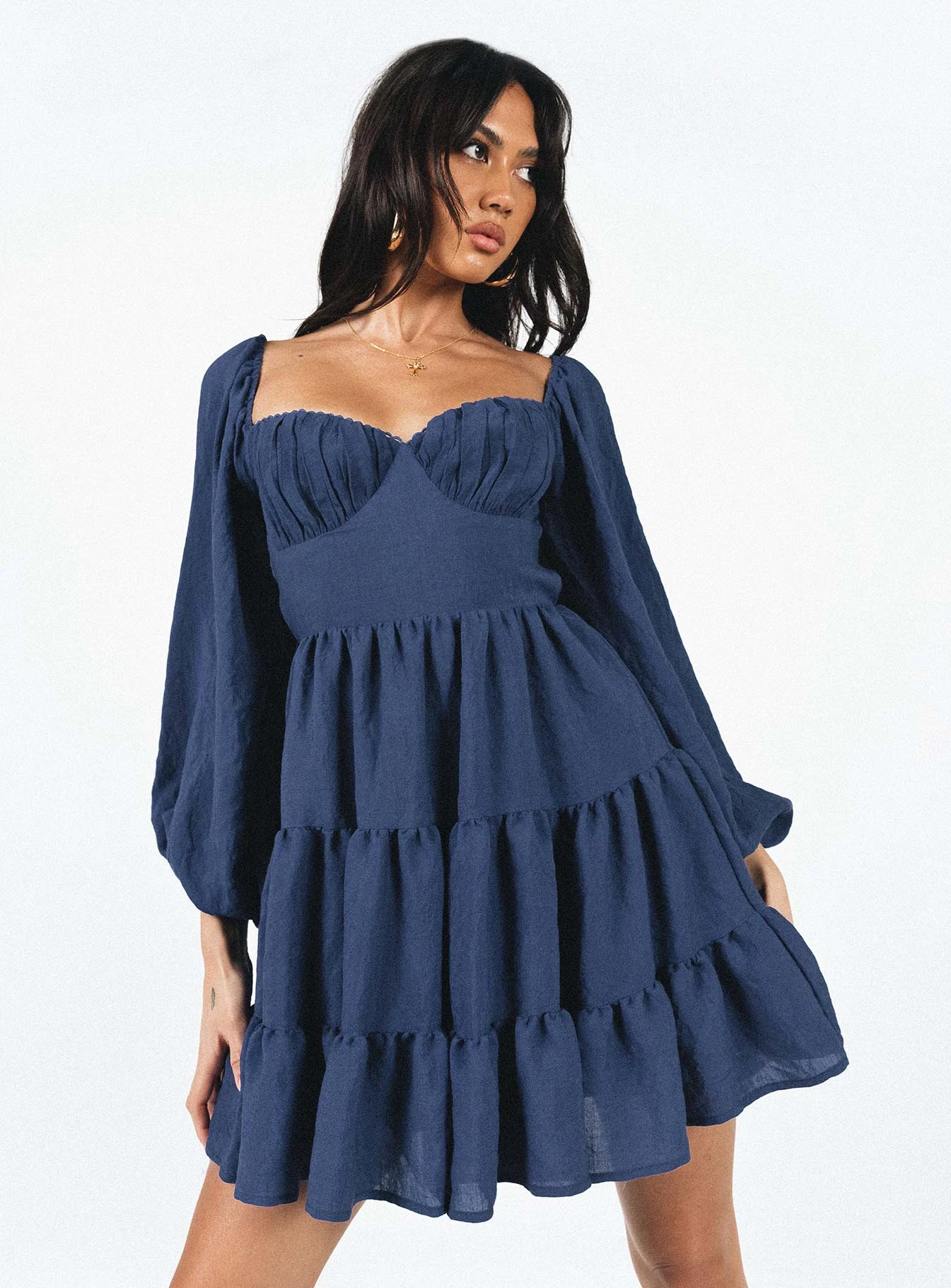 Princess Polly Danny Long Sleeve Mini Dress Navy 1 Princess Polly Danny Long Sleeve Mini Dress Navy