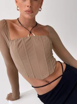 Princess Polly Beverly Long Sleeve Top Beige