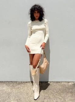 Princess Polly Nadine Long Sleeve Mini Dress Cream