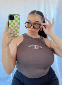 Play The Game Tank Top Brown Curve