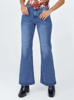 Princess Polly Darfield Mid Wash Flare Denim Jeans