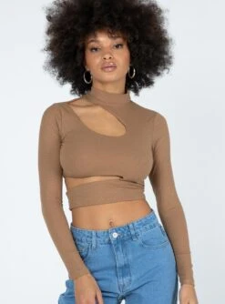 Princess Polly Gabriella Long Sleeve Top Beige