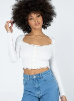 Princess Polly Rainey Long Sleeve Top White