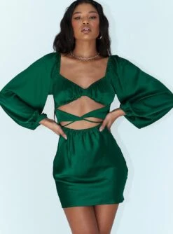 Princess Polly Nakita Long Sleeve Mini Dress Green