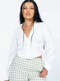 Princess Polly Oliver Long Sleeve Shirt White