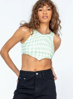 Princess Polly Cordeaux Top Green / White