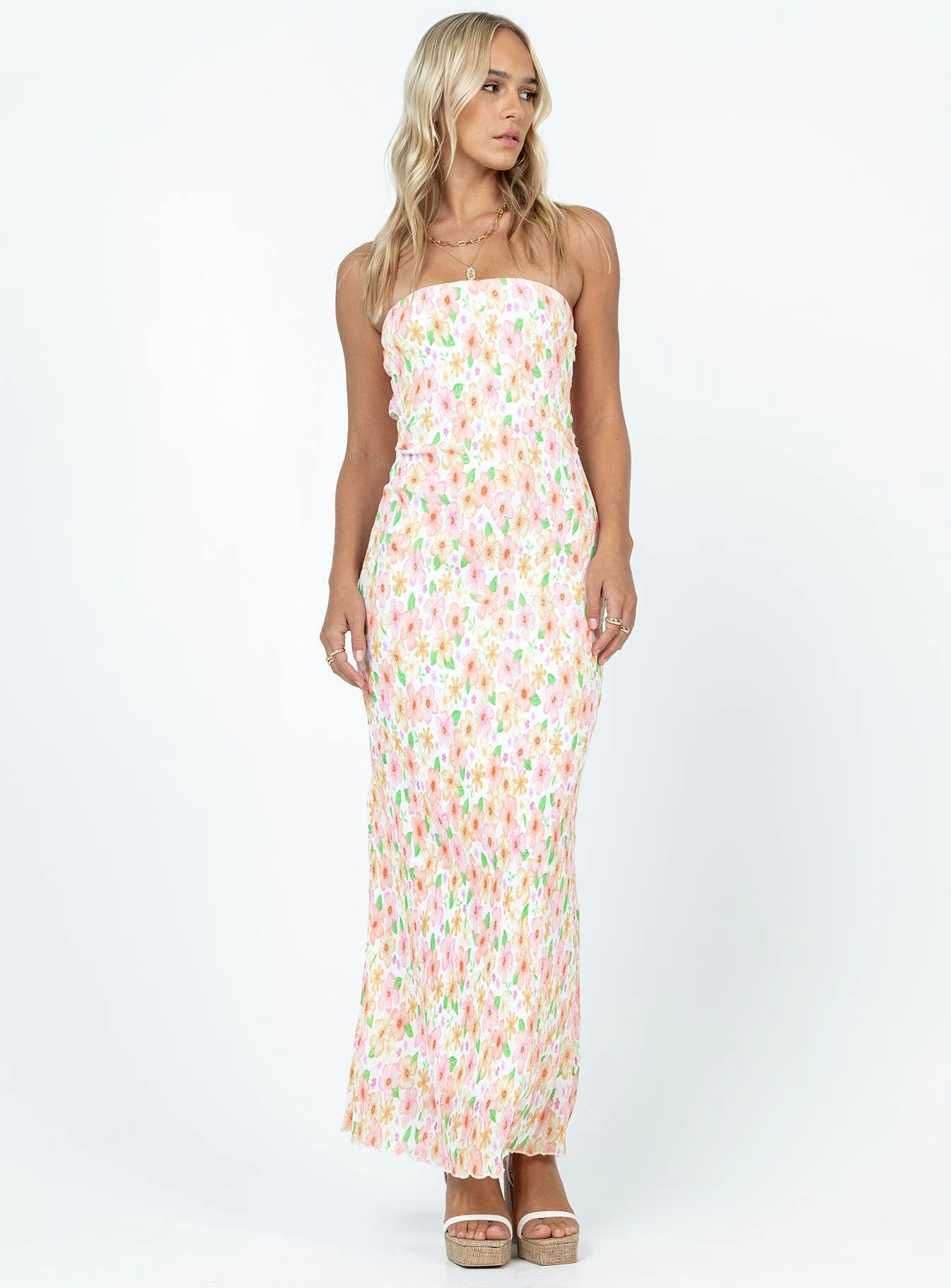 Princess Polly Tiarna Strapless Maxi Dress White / Floral 1 Princess Polly Tiarna Strapless Maxi Dress White / Floral