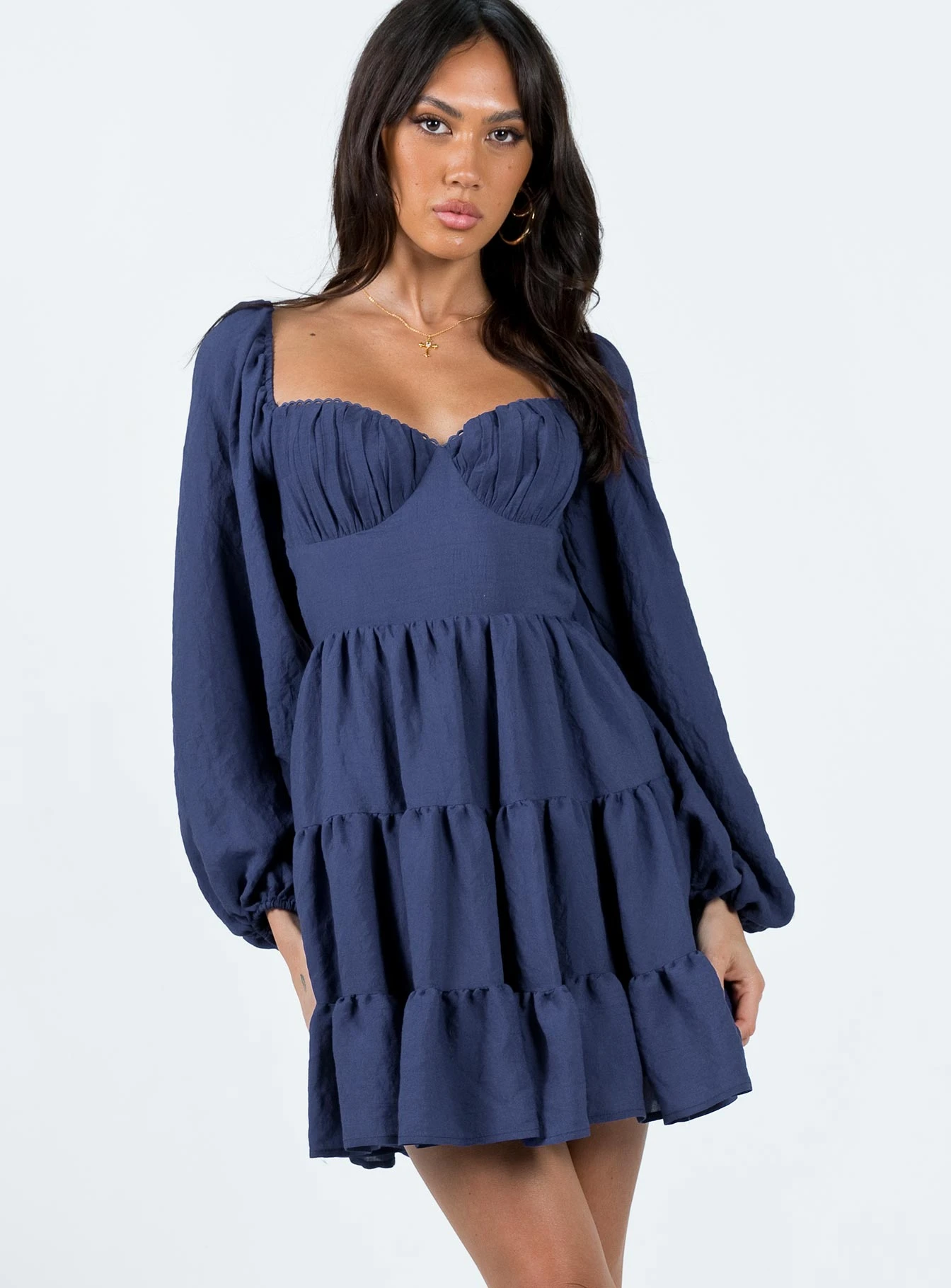 Princess Polly Danny Long Sleeve Mini Dress Navy 2 Princess Polly Danny Long Sleeve Mini Dress Navy - Image 2