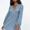 Princess Polly Brody Long Sleeve Mini Dress Blue