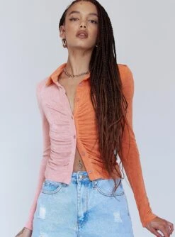 Princess Polly Mediha Long Sleeve Top Pink / Orange