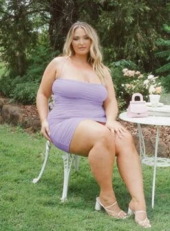 Hopeless Romantic Mesh Ruched Mini Dress Lilac Curve