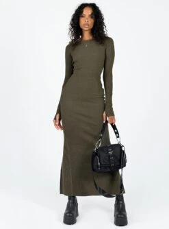 Princess Polly Karim Ribbed Knit Maxi Dress Khaki -Princess Polly Sales 2 modelinfo Kristen us2 41ccaa09 3618 4f04 8852 031fec7ea6d6