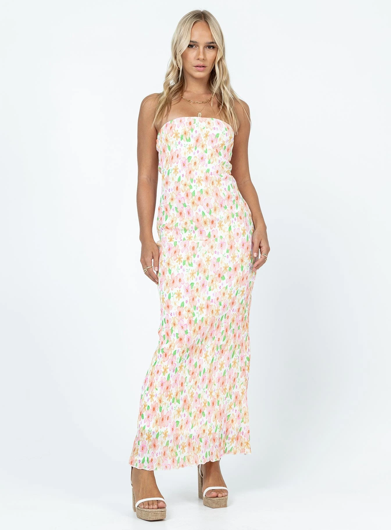 Princess Polly Tiarna Strapless Maxi Dress White / Floral 2 Princess Polly Tiarna Strapless Maxi Dress White / Floral - Image 2