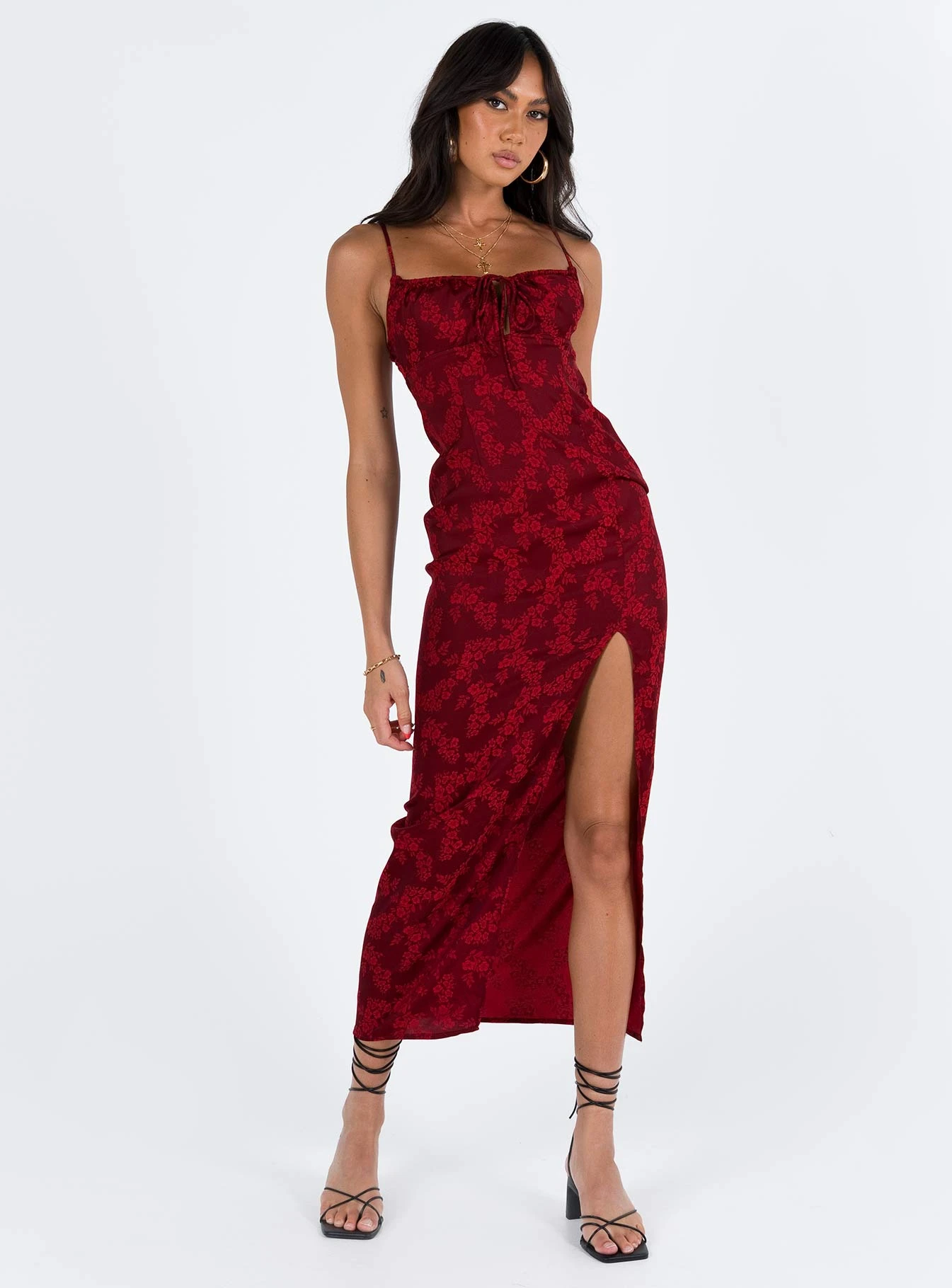 Princess Polly Noda Maxi Dress Burgundy 3 Princess Polly Noda Maxi Dress Burgundy - Image 3