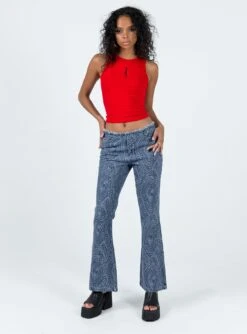 Princess Polly Loweana Low Rise Jacquard Flare Jean Blue Denim -Princess Polly Sales 2 modelinfo kristen us2 8b94ac6c 5d19 42fb a005 30523688d0a3