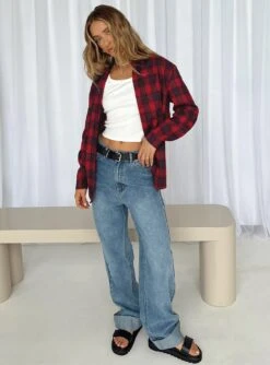 Princess Polly Deacon Shirt Red Tartan