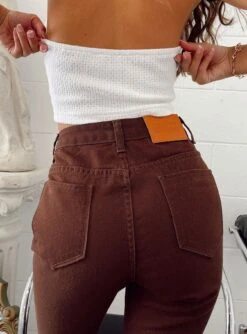 Princess Polly Dark Wash Flare Jeans Brown -Princess Polly Sales 2 48a96472 9930 4e6f 8a90 bef634478955