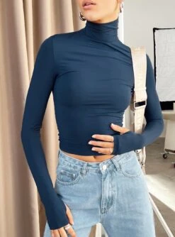 Elysium Long Sleeve Turtleneck Top Navy -Princess Polly Sales 3 model info Kiana us2 f6dd079f 3c69 4533 b611 31294a92fb8e