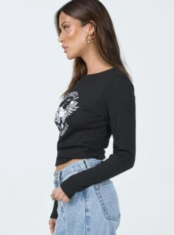 Princess Polly Beatrix Long Sleeve Tee Black -Princess Polly Sales 3 modelinfo casey us2 610873dc 1515 4096 a742 a0a1eeb904f2
