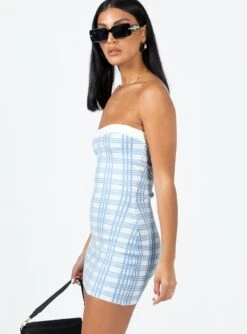 Princess Polly Carano Mini Dress Blue Check -Princess Polly Sales 3 modelinfo christy us2 b0507e01 cd98 4201 aaae e3c9e1c16e42