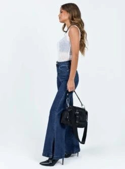 Princess Polly Nairana Split Hem Jeans Dark Wash Denim -Princess Polly Sales 3 modelinfo elise us2 0108ce3d 3b8f 489f a96f a7ec10d852ff