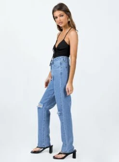 Princess Polly I'm Fine Mom Jeans Mid Wash Denim -Princess Polly Sales 3 modelinfo elise us2 85e97deb a789 47a6 b33e 4e81a13a79a2