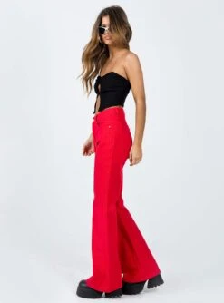 Princess Polly Cabarita Lounge Denim Jeans Red -Princess Polly Sales 3 modelinfo elise us2 967ac139 efca 445c a471 1b814389c6dc