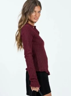 Princess Polly Lahey Long Sleeve Polo Knit Top Maroon -Princess Polly Sales 3 modelinfo elise us2 f33859dc 1aca 4c3f 85ba 15cec8f7d7f4