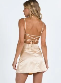 Karo Mini Dress Champagne -Princess Polly Sales 3 modelinfo grace us2 ab24deb8 a58b 4535 98d0 ed279efa649c