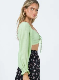 Princess Polly Madigan Long Sleeve Top Green -Princess Polly Sales 3 modelinfo milli us2 11a6b1a4 07bc 4d1a b910 7e0c96f81fa7