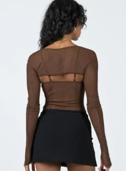 Buena Bolero Bodysuit Chocolate -Princess Polly Sales 4 modelinfo Kristen us2 18c3e5d7 8017 4290 9259 7ce02bf816fe