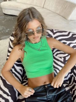 Classic Tank Top Green -Princess Polly Sales 4 modelinfo elise us2 1f588c4e 56f9 405f a5db 8393ae3f7296