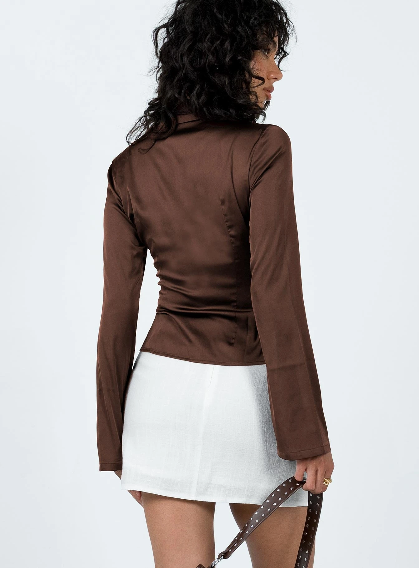 Princess Polly Anni Satin Shirt Chocolate Brown 4 Princess Polly Anni Satin Shirt Chocolate Brown - Image 4