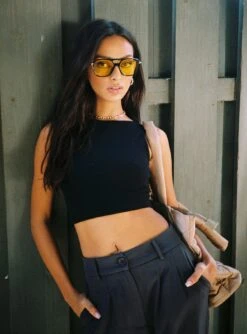Princess Polly Darlington Crop Top Black -Princess Polly Sales DARLINGTON CROP TOP BLACK
