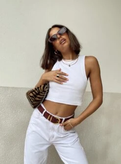 Classic Tank Top White -Princess Polly Sales THE CLASSIC TANK TOP WHITE EARTH CLUB LILIANA GOLD BUCKLE BELT BURGUNDY CREEPER SUNGLASSES BROWN