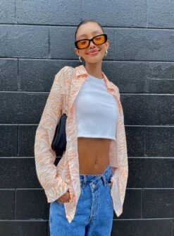 Princess Polly Ziggy Shirt Orange -Princess Polly Sales ZIGGY SHIRT ORANGE