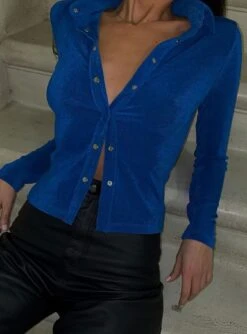 Princess Polly Elody Long Sleeve Top Blue -Princess Polly Sales bblyn ELODY LONG SLEEVE TOP BLUE US4